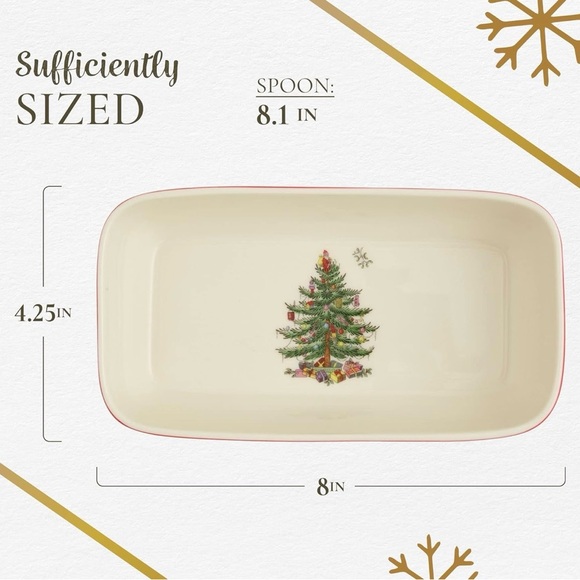 Spode Christmas Tree Tartan serving dish with a slotted spoon Set Of 2 - Picture 3 of 6